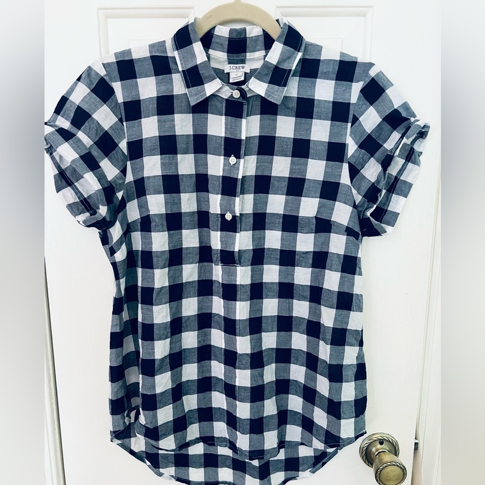 J. Crew Factory Navy and White Checkered Blouse